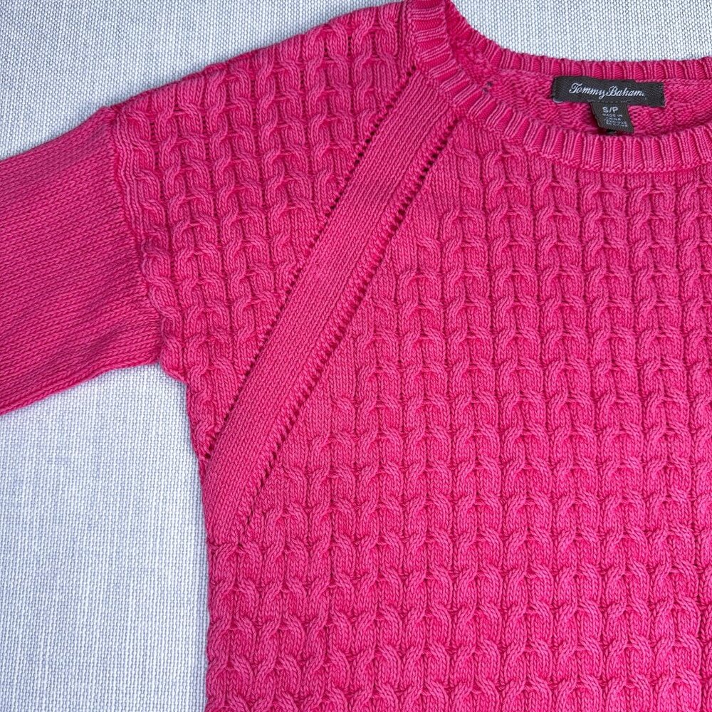 Tommy Bahama Fuchsia Cable Knit Crew neck Sweater – Women's Small – Cozy Classic - Picture 4 of 7